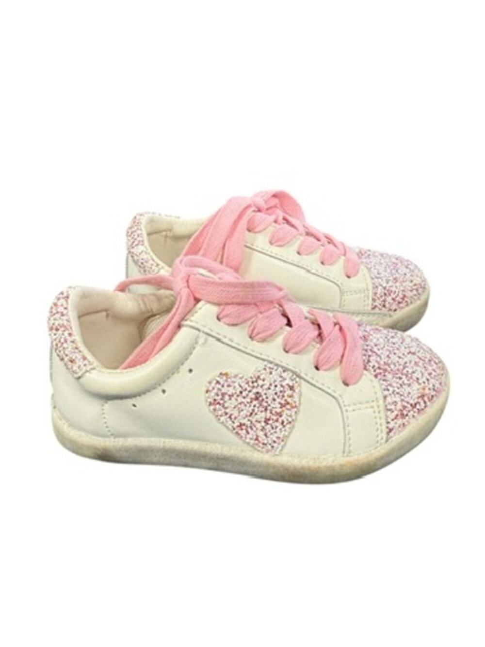 SweetHoney Sparkle Toe Pink Off White Glitter Lace Up Sneakers Size Toddler 7